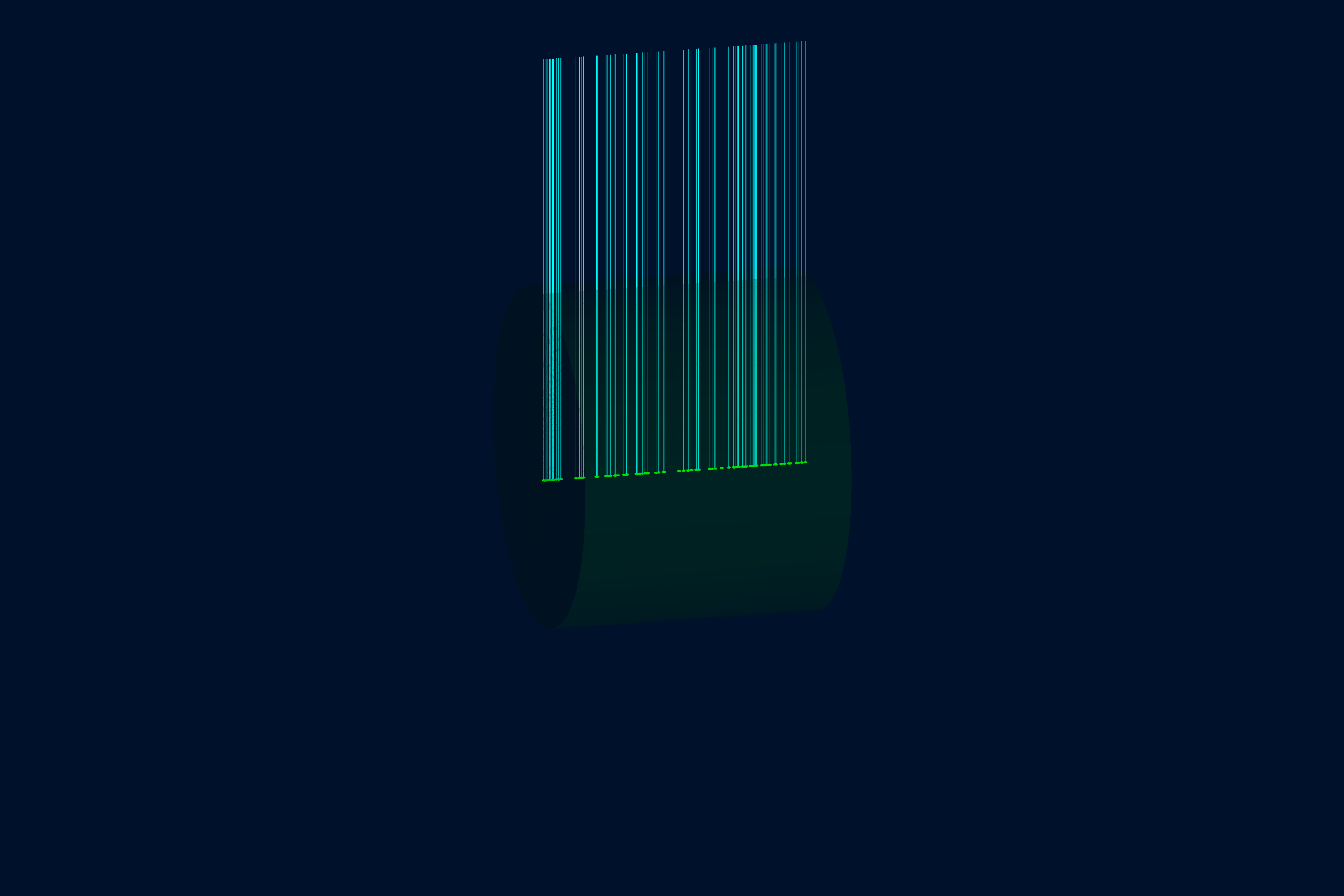 Geantinos originating at smeared vertices inside the transparent cylindrical target
